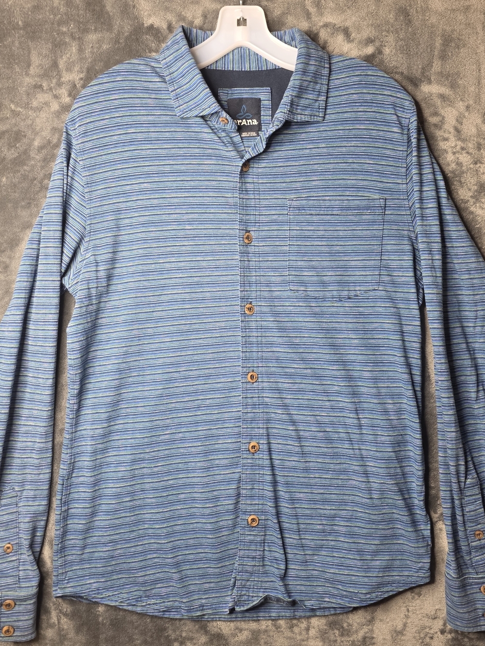 PrAna Men’s Blue Striped Long-Sleeve Shirt Sz L.
